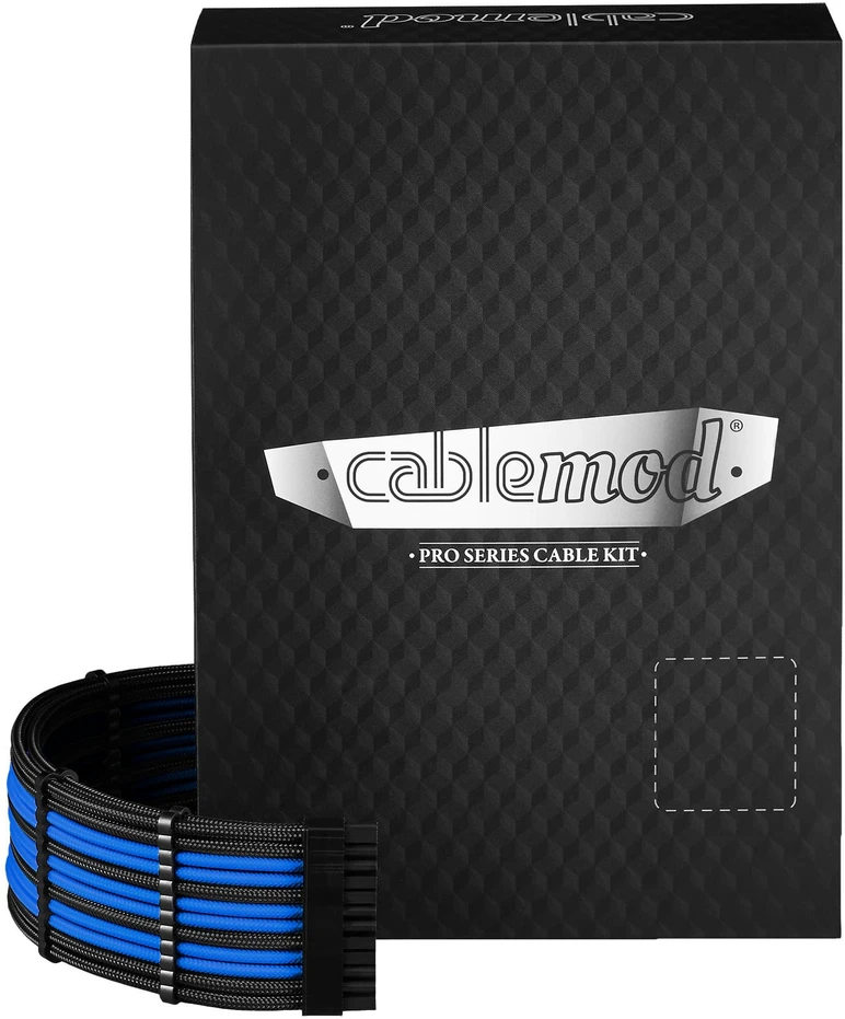 CableMod C-Series Pro ModMesh Sleeved 12V-2×6 12VHPWR Dual StealthSense Cable Kit for Corsair RMi, RMx (Juodas Label) – juodos spalvos/mėlynos spalvos