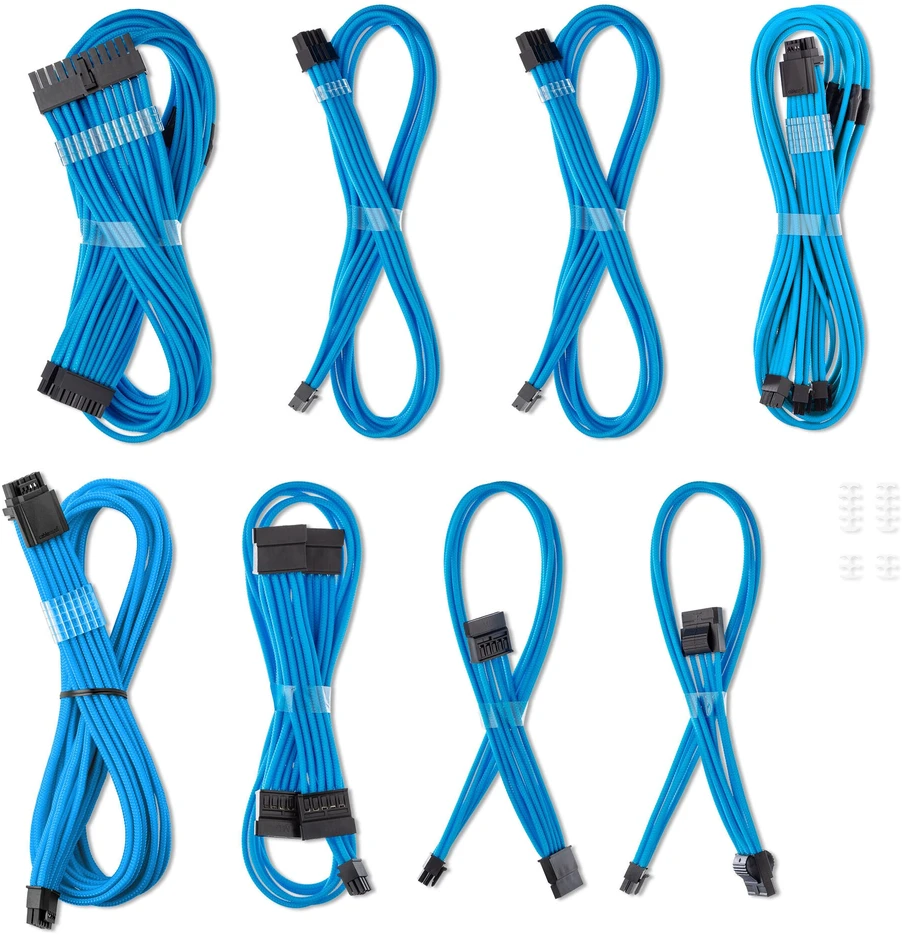 CableMod C-Series Pro ModMesh Sleeved 12V-2×6 12VHPWR Dual StealthSense Cable Kit for Corsair RMi, RMx (Juodas Label) – mėlynos spalvos