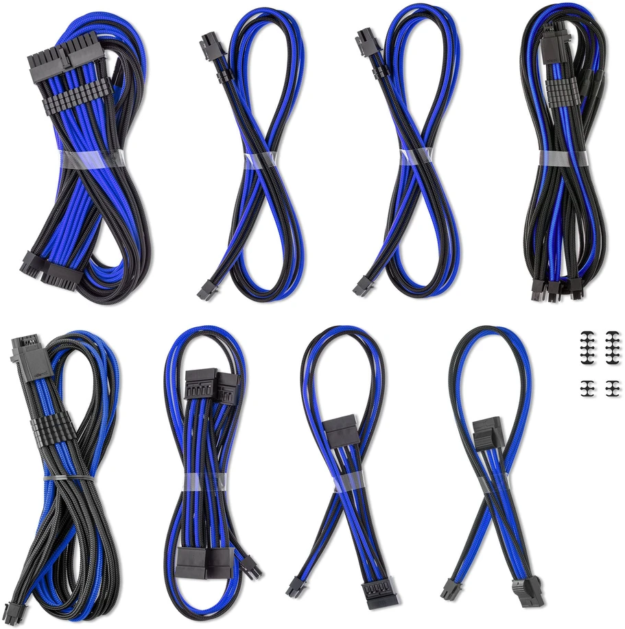 CableMod C-Series Pro ModMesh Sleeved 12V-2×6 12VHPWR Dual StealthSense Cable Kit for Corsair RMi, RMx (Juodas Label) – juodos spalvos/mėlynos spalvos