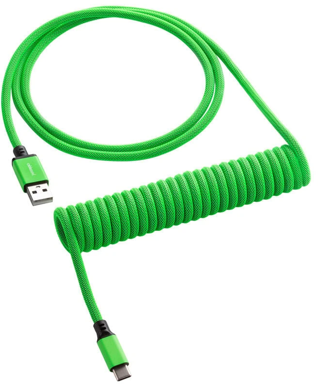 Klaviatūra CableMod Classic Coiled Cable susuktas klaviatūros laidas USB-C į USB Type A, Viper Žalias – 150cm
