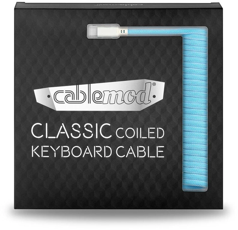 Klaviatūra CableMod Classic Coiled Cable susuktas klaviatūros laidas USB-C į USB Type A, Blueberry Cheesecake – 150c