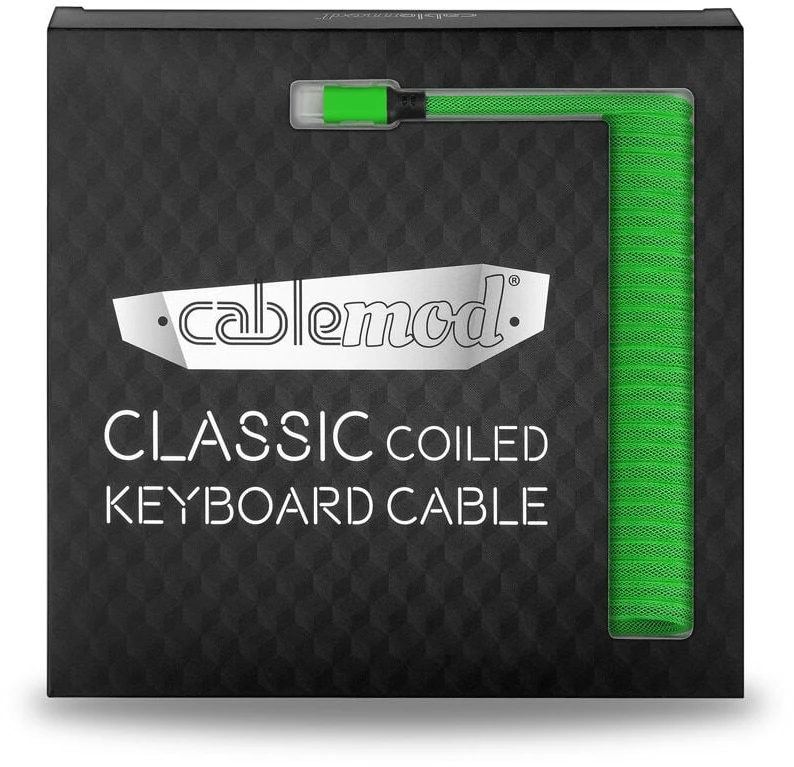 Klaviatūra CableMod Classic Coiled Cable susuktas klaviatūros laidas USB-C į USB Type A, Viper Žalias – 150cm