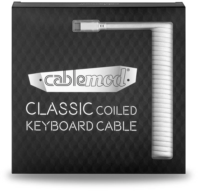 Klaviatūra CableMod Classic Coiled Cable susuktas klaviatūros laidas USB-C į USB Type A, Glacier Baltas – 150cm