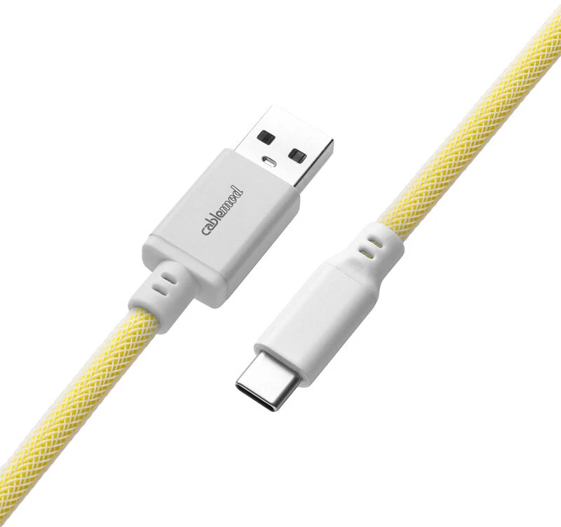 Klaviatūra CableMod Classic Coiled Cable susuktas klaviatūros laidas USB-C į USB Type A, Lemon Ice – 150cm