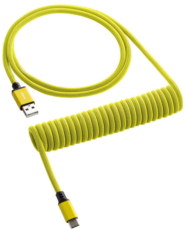 Klaviatūra CableMod Classic Coiled Cable susuktas klaviatūros laidas USB-C į USB Type A, Dominator Geltona – 150cm