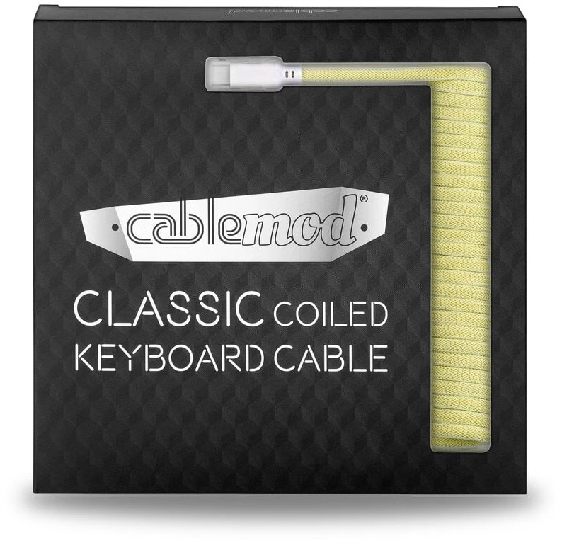 Klaviatūra CableMod Classic Coiled Cable susuktas klaviatūros laidas USB-C į USB Type A, Lemon Ice – 150cm