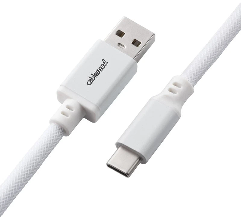 Klaviatūra CableMod Classic Coiled Cable susuktas klaviatūros laidas USB-C į USB Type A, Glacier Baltas – 150cm