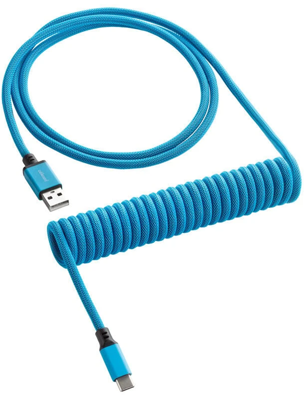 Klaviatūra CableMod Classic Coiled Cable susuktas klaviatūros laidas USB-C į USB Type A, Specturm Mėlyna – 150cm