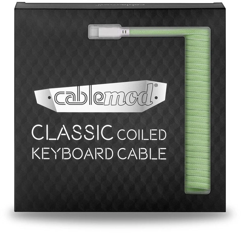 Klaviatūra CableMod Classic Coiled Cable susuktas klaviatūros laidas USB-C į USB Type A, Lime Sorbet – 150cm