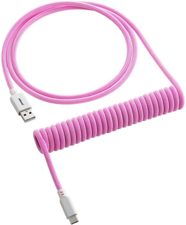 Klaviatūra CableMod Classic Coiled Cable susuktas klaviatūros laidas USB-C į USB Type A, Strawberry Kreminis – 150cm