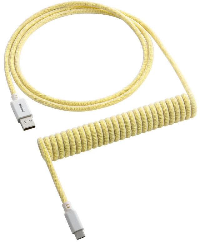 Klaviatūra CableMod Classic Coiled Cable susuktas klaviatūros laidas USB-C į USB Type A, Lemon Ice – 150cm