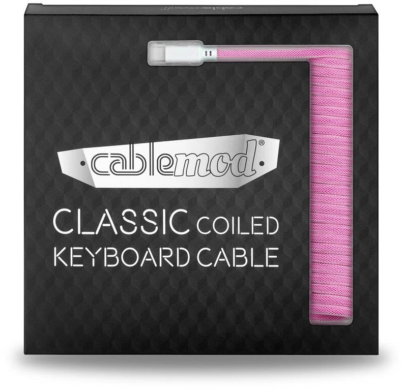Klaviatūra CableMod Classic Coiled Cable susuktas klaviatūros laidas USB-C į USB Type A, Strawberry Kreminis – 150cm