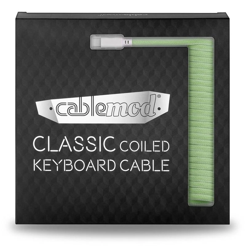 Klaviatūra CableMod Classic Coiled Cable susuktas klaviatūros laidas USB-C į USB Type A, Lime Sorbet – 150cm