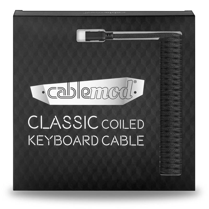 Klaviatūra CableMod Classic Coiled Cable susuktas klaviatūros laidas USB-C į USB Type A, Midnight Juodas – 150cm