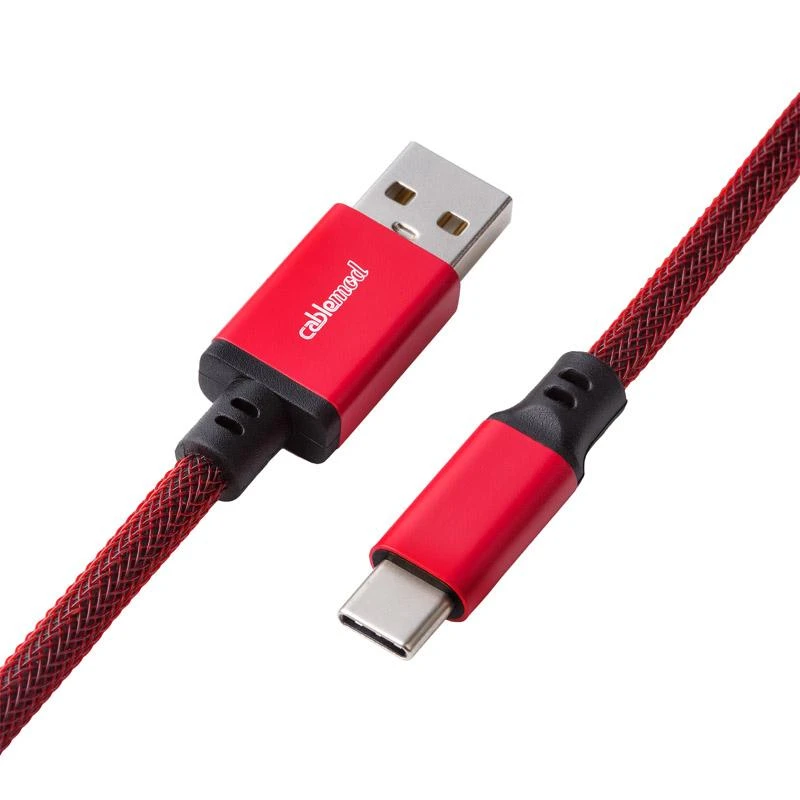 Klaviatūra CableMod Classic Coiled Cable susuktas klaviatūros laidas USB-C į USB Type A, Republic Raudona – 150cm