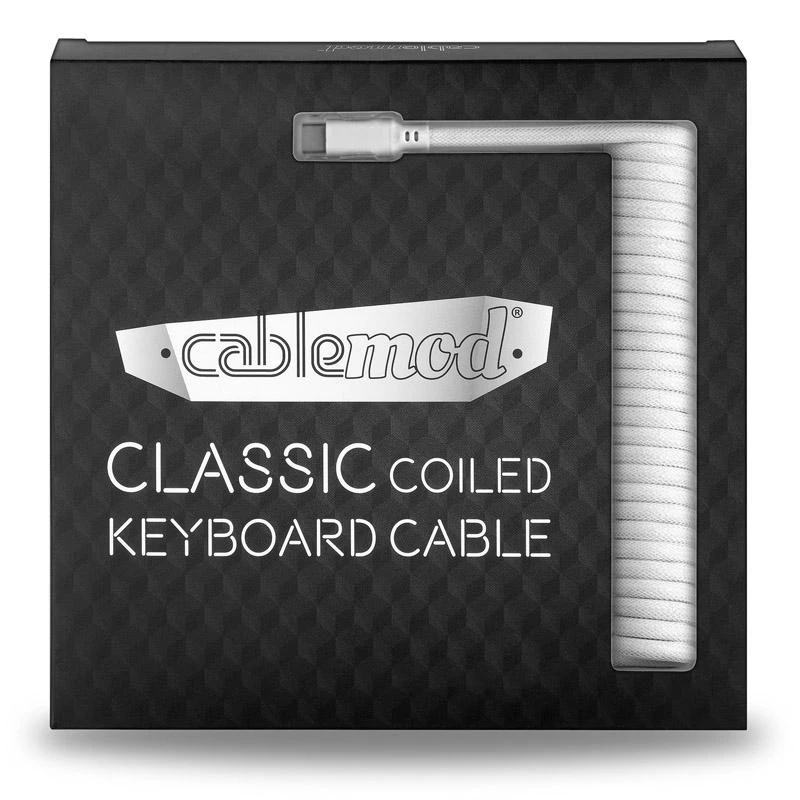 Klaviatūra CableMod Classic Coiled Cable susuktas klaviatūros laidas USB-C į USB Type A, Glacier Baltas – 150cm