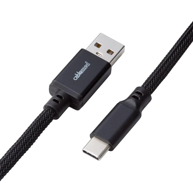 Klaviatūra CableMod Classic Coiled Cable susuktas klaviatūros laidas USB-C į USB Type A, Midnight Juodas – 150cm