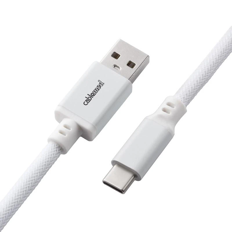 Klaviatūra CableMod Classic Coiled Cable susuktas klaviatūros laidas USB-C į USB Type A, Glacier Baltas – 150cm