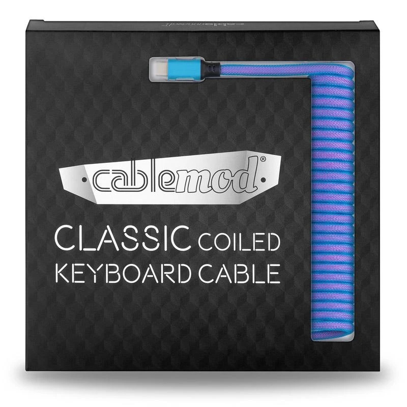 Klaviatūra CableMod Classic Coiled Cable susuktas klaviatūros laidas USB-C į USB Type A, Galaxy Mėlyna – 150cm