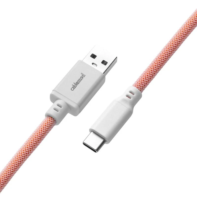 Klaviatūra CableMod Classic Coiled Cable susuktas klaviatūros laidas USB-C į USB Type A, Orangesicle – 150cm
