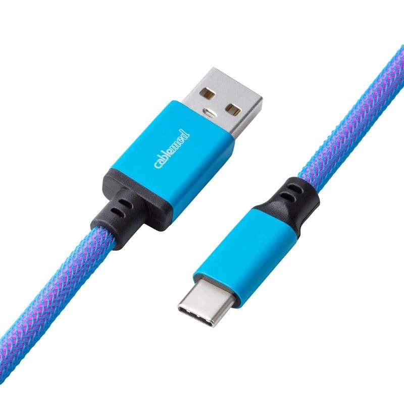 Klaviatūra CableMod Classic Coiled Cable susuktas klaviatūros laidas USB-C į USB Type A, Galaxy Mėlyna – 150cm