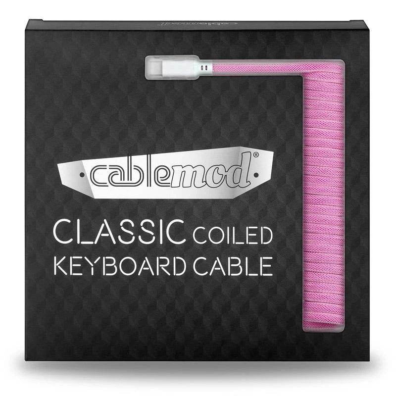 Klaviatūra CableMod Classic Coiled Cable susuktas klaviatūros laidas USB-C į USB Type A, Strawberry Kreminis – 150cm