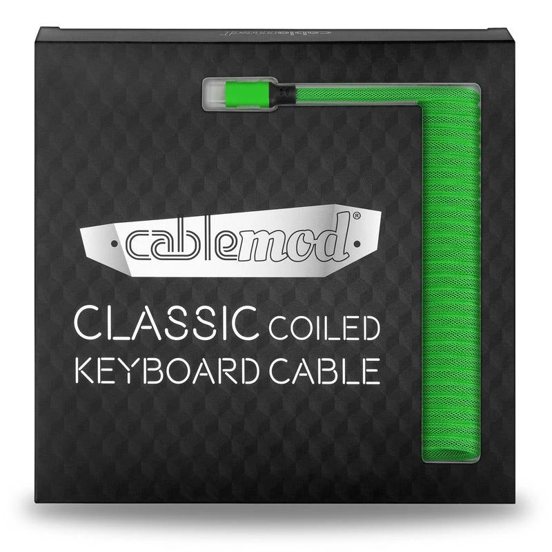 Klaviatūra CableMod Classic Coiled Cable susuktas klaviatūros laidas USB-C į USB Type A, Viper Žalias – 150cm