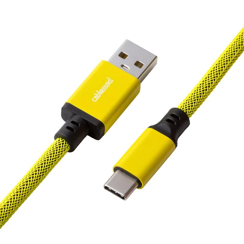 Klaviatūra CableMod Classic Coiled Cable susuktas klaviatūros laidas USB-C į USB Type A, Dominator Geltona – 150cm