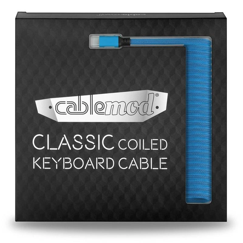 Klaviatūra CableMod Classic Coiled Cable susuktas klaviatūros laidas USB-C į USB Type A, Specturm Mėlyna – 150cm