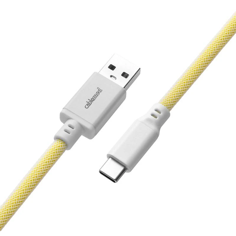 Klaviatūra CableMod Classic Coiled Cable susuktas klaviatūros laidas USB-C į USB Type A, Lemon Ice – 150cm