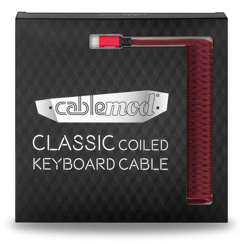 Klaviatūra CableMod Classic Coiled Cable susuktas klaviatūros laidas USB-C į USB Type A, Republic Raudona – 150cm