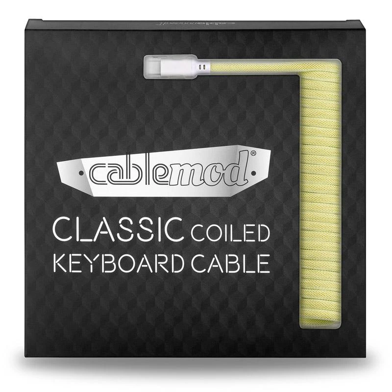 Klaviatūra CableMod Classic Coiled Cable susuktas klaviatūros laidas USB-C į USB Type A, Lemon Ice – 150cm