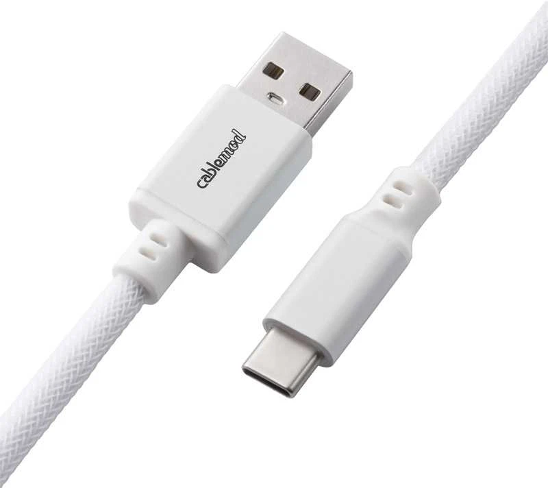 Klaviatūra CableMod Classic Coiled Cable susuktas klaviatūros laidas USB-C į USB Type A, Glacier Baltas – 150cm