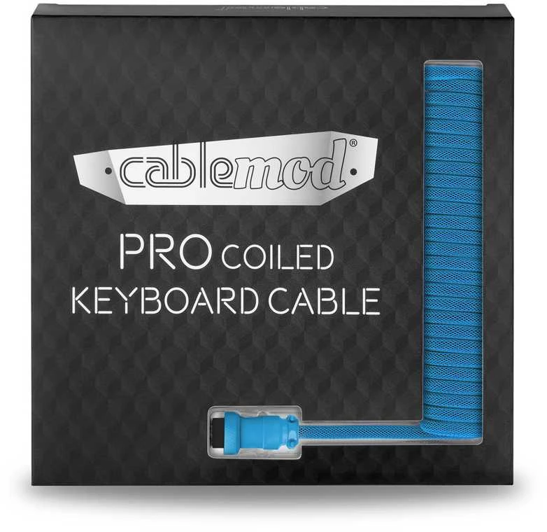 Klaviatūra CableMod PRO Coiled Cable susuktas klaviatūros laidas USB A į Micro USB C, Specturm Mėlyna – 150cm