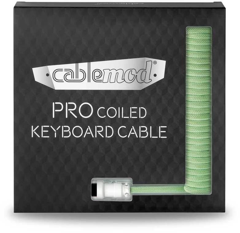 Klaviatūra CableMod PRO Coiled Cable susuktas klaviatūros laidas USB-C į USB Type A, Lime Sorbet – 150cm