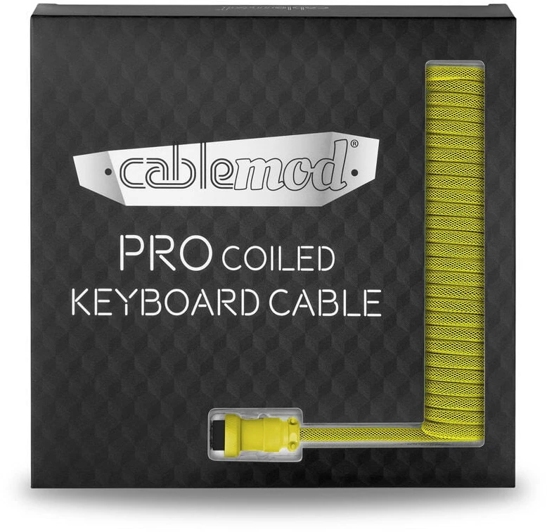 Klaviatūra CableMod PRO Coiled Cable susuktas klaviatūros laidas USB-C į USB Type A, Dominator Geltona – 150cm