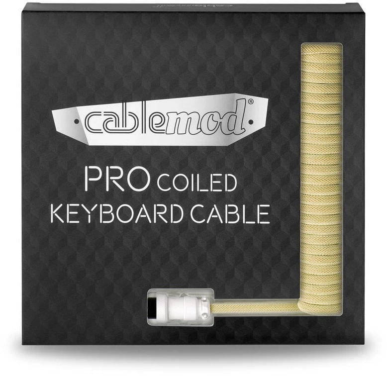 Klaviatūra CableMod PRO Coiled Cable susuktas klaviatūros laidas USB-C į USB Type A, Lemon Ice – 150cm