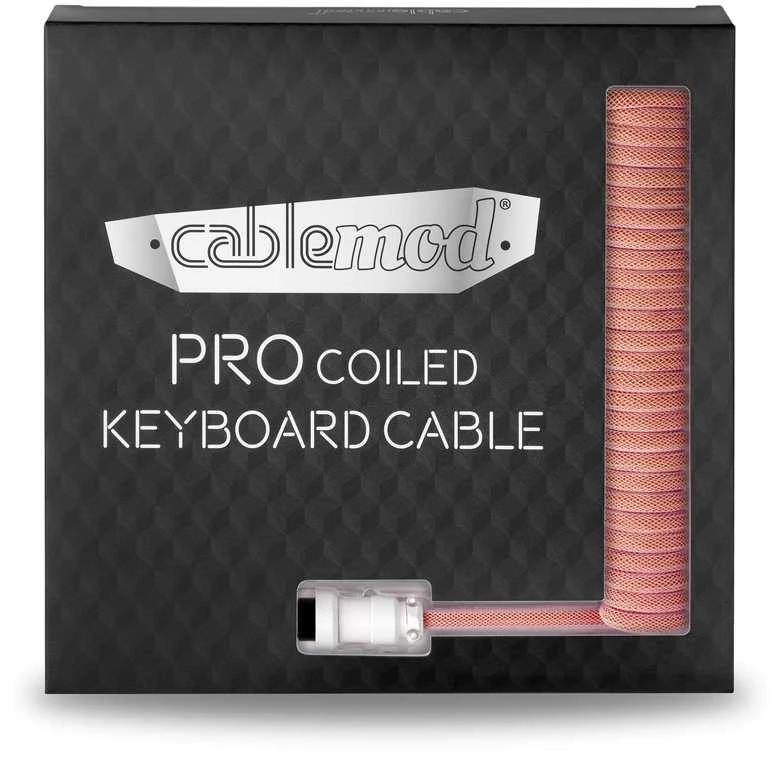 Klaviatūra CableMod PRO Coiled Cable susuktas klaviatūros laidas USB-C į USB Type A, Orangesicle – 150cm
