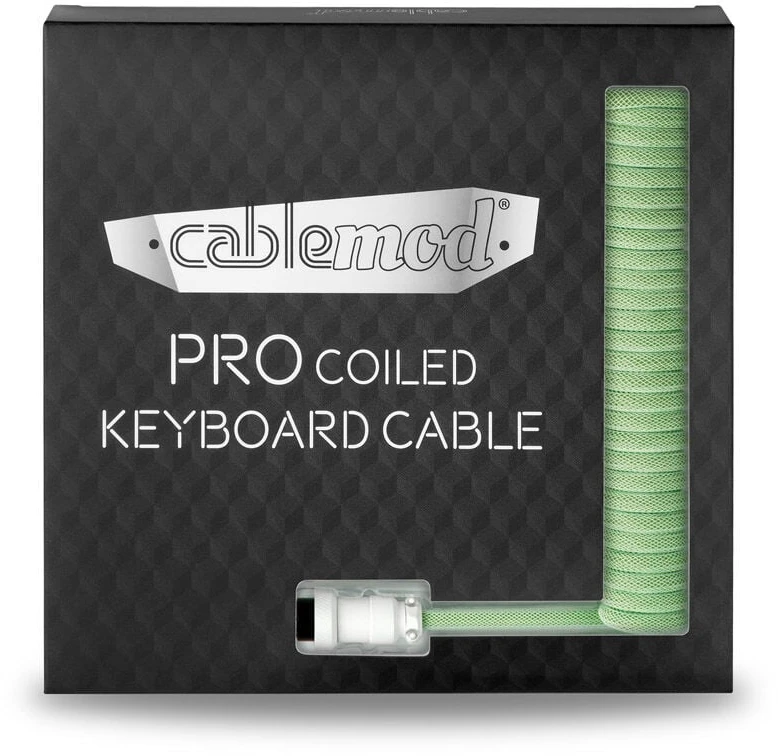 Klaviatūra CableMod PRO Coiled Cable susuktas klaviatūros laidas USB-C į USB Type A, Lime Sorbet – 150cm