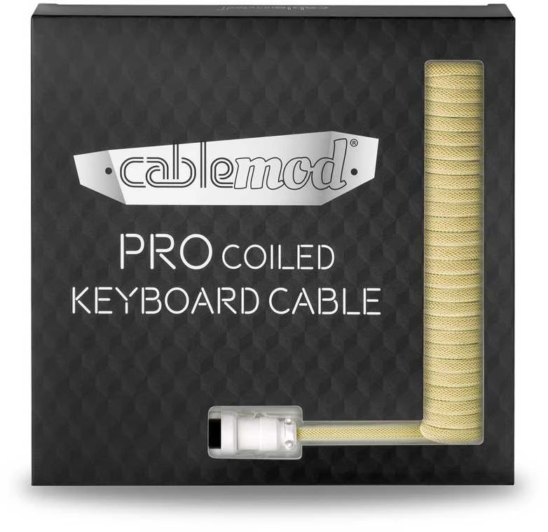 Klaviatūra CableMod PRO Coiled Cable susuktas klaviatūros laidas USB-C į USB Type A, Lemon Ice – 150cm