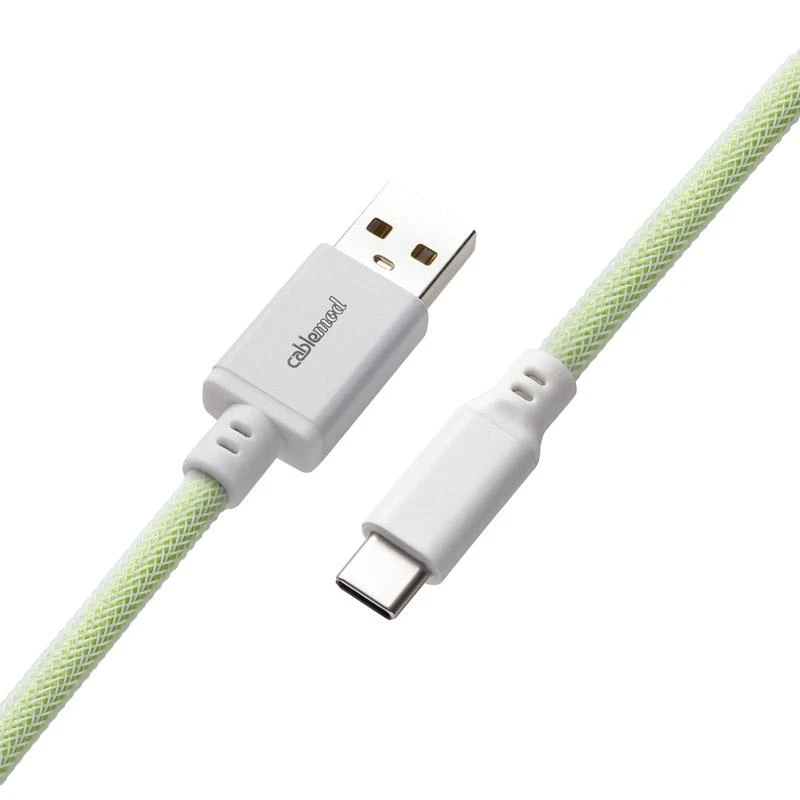 Klaviatūra CableMod PRO Coiled Cable susuktas klaviatūros laidas USB-C į USB Type A, Lime Sorbet – 150cm