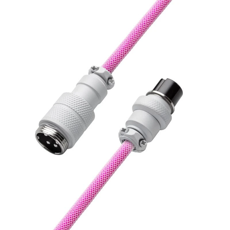 Klaviatūra CableMod PRO Coiled Cable susuktas klaviatūros laidas USB-C į USB Type A, Strawberry Kreminis – 150cm
