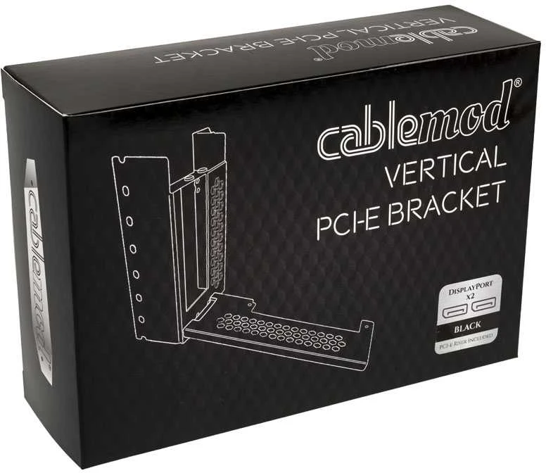 „CableMod“ vertikalus vaizdo plokštės laikiklis su PCIe x16 jungtimi, 2x DisplayPort – juodos spalvos