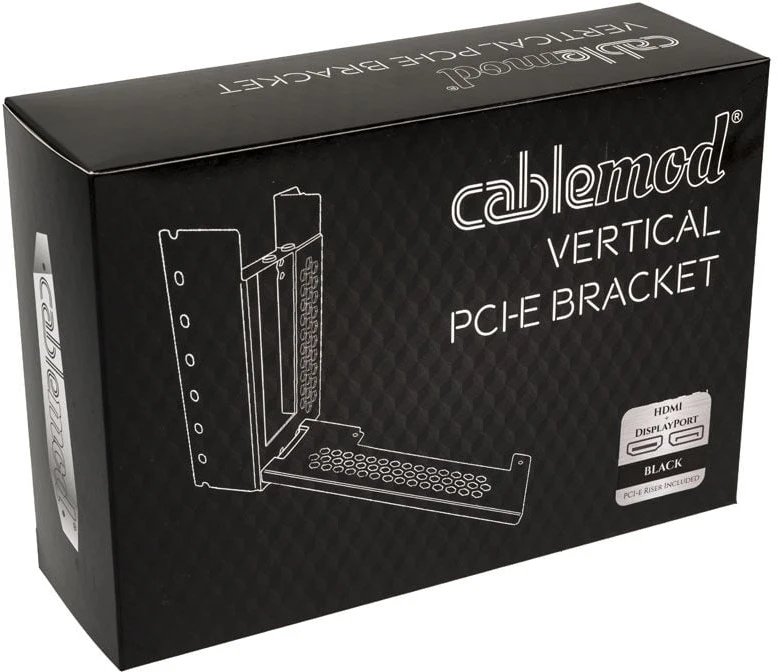 „CableMod“ vertikalus vaizdo plokštės laikiklis su PCIe x16 jungtimi, 1x DisplayPort, 1x HDMI – juodos spalvos