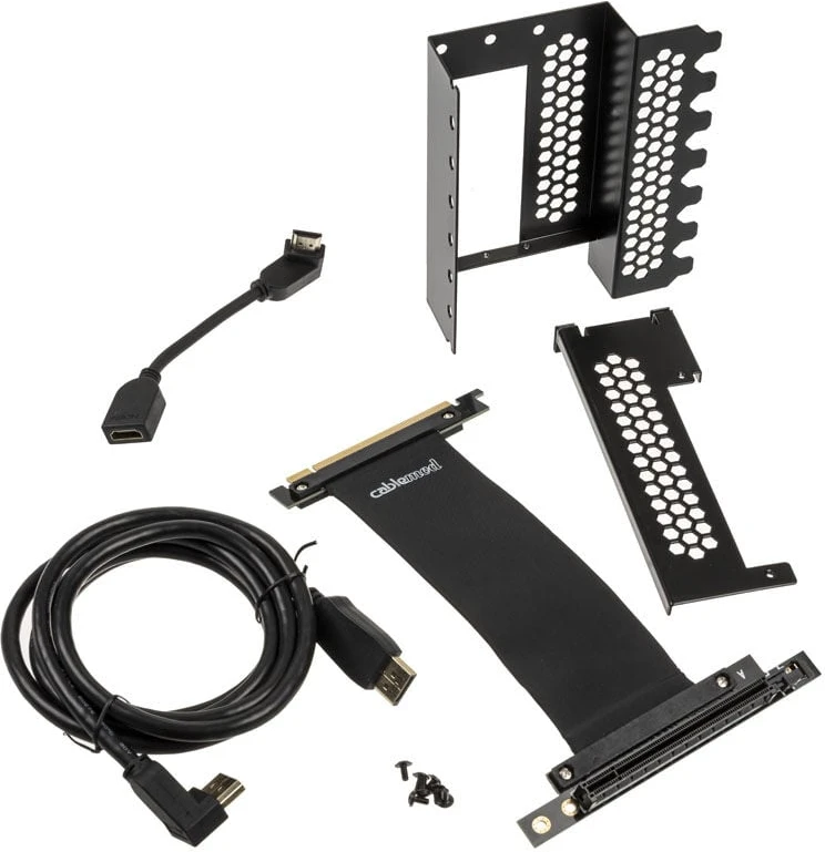 „CableMod“ vertikalus vaizdo plokštės laikiklis su PCIe x16 jungtimi, 1x DisplayPort, 1x HDMI – juodos spalvos