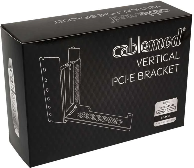 „CableMod“ vertikalus vaizdo plokštės laikiklis su PCIe x16 jungtimi, 1x DisplayPort, 1x HDMI – juodos spalvos