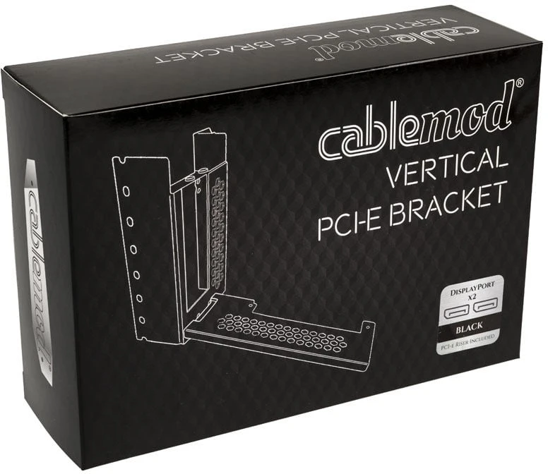 „CableMod“ vertikalus vaizdo plokštės laikiklis su PCIe x16 jungtimi, 2x DisplayPort – juodos spalvos