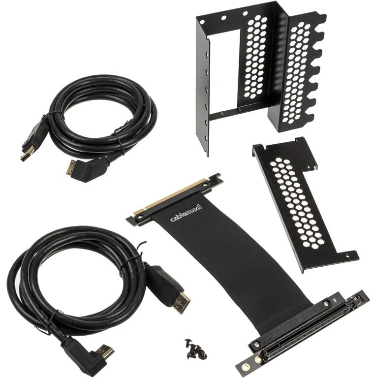 „CableMod“ vertikalus vaizdo plokštės laikiklis su PCIe x16 jungtimi, 2x DisplayPort – juodos spalvos