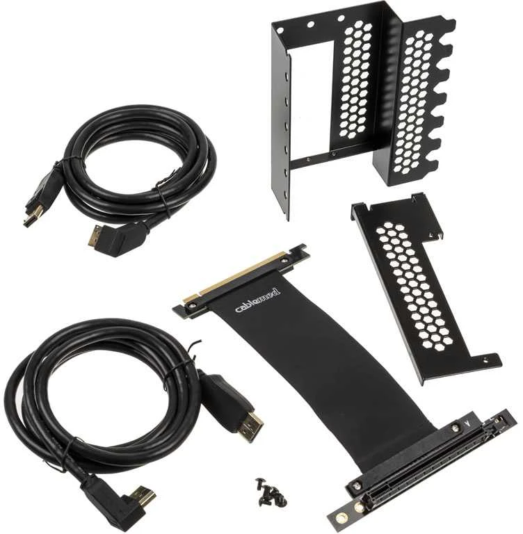 „CableMod“ vertikalus vaizdo plokštės laikiklis su PCIe x16 jungtimi, 2x DisplayPort – juodos spalvos