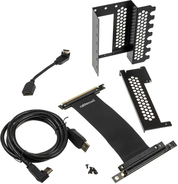 „CableMod“ vertikalus vaizdo plokštės laikiklis su PCIe x16 jungtimi, 1x DisplayPort, 1x HDMI – juodos spalvos